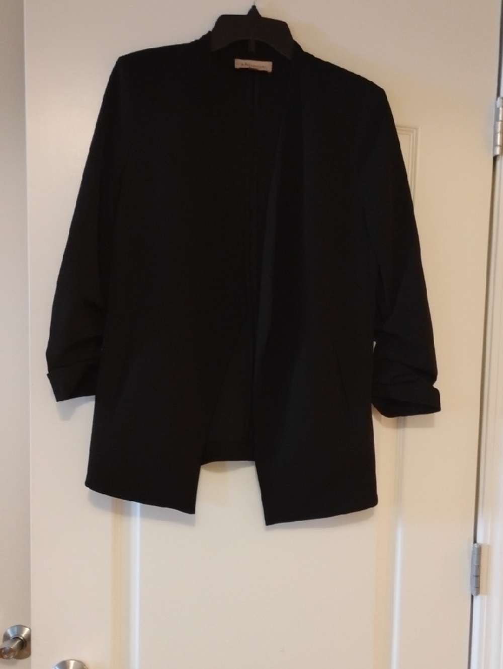 Philosophy Black Open-Front Blazer with Ruched Sleeves